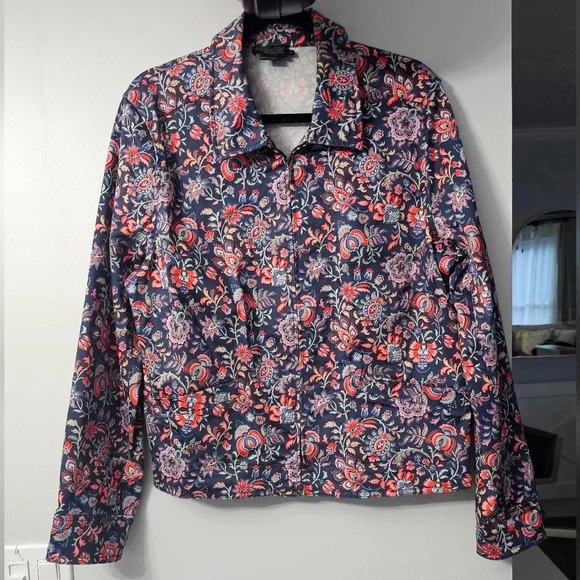 Pendleton Floral Full Zip Jacket Women's Size XL Pockets Stretch Cotton Blend - Picture 2 of 5